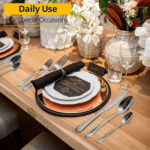 Silverware Set 20 Piece Gold Silverware Flatware Cutlery Set With Stand Include Knife Fork Spoon,Hanging Stainless Steel Utensils Set Service for 4, Dishwasher Safe (silver) EasyOptionXY LLC