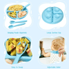 Sangdo Silicone Baby Feeding Set 7-Piece Baby Led Weaning Utensils Set Includes Suction Bowl and Plate, Baby Spoon and Fork, Bib, Sippy Cup with Straw, Blue EasyOptionXY LLC