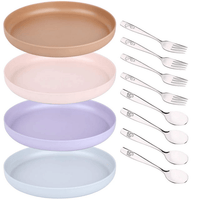 Bamboo Plates and Stainless Steel Silverware Set ¨C (12-Piece) 4 Plates 8 Inch, 4 Forks and 4 Spoons ¨C Eco-Friendly BPA Free, Self Feeding Dishwasher Safe Tableware Set for Preschooler Toddler and Kids EasyOptionXY LLC