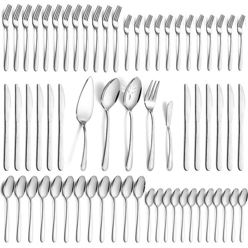 Mirdinner 65 Pcs Silverware Set with Serving Set for 12, Stainless Steel Flatware Cutlery Set Contains 5 Pcs Serving Set, for Home, Restaurant or Parties, Dishwasher Safe EasyOptionXY LLC