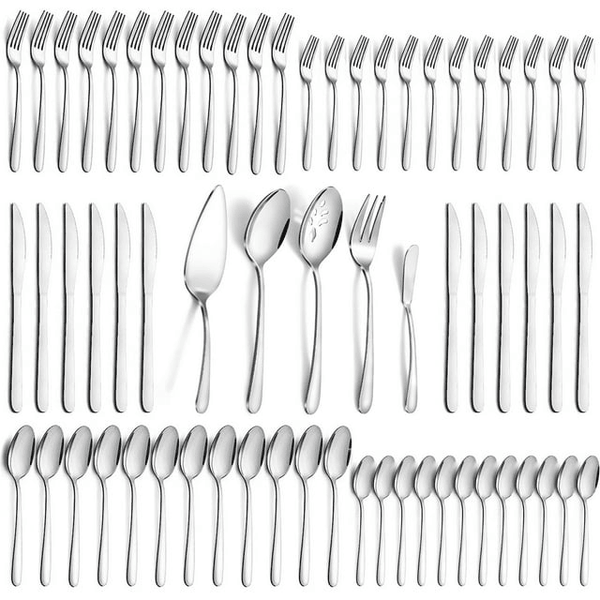 Mirdinner 65 Pcs Silverware Set with Serving Set for 12, Stainless Steel Flatware Cutlery Set Contains 5 Pcs Serving Set, for Home, Restaurant or Parties, Dishwasher Safe EasyOptionXY LLC