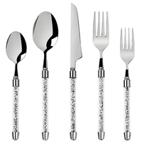 SHYFOY Silverware Set Cutlery Stainless Crushed Diamond Home Decor 5 PCS , Silver, 1 Set EasyOptionXY LLC