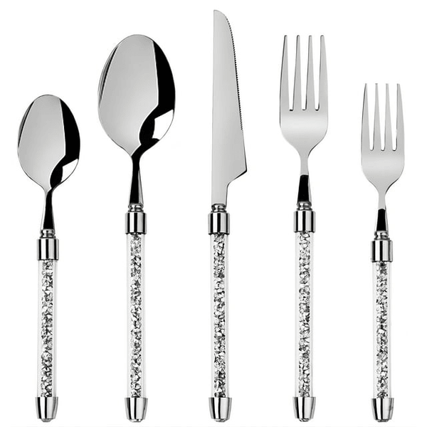 SHYFOY Silverware Set Cutlery Stainless Crushed Diamond Home Decor 5 PCS , Silver, 1 Set EasyOptionXY LLC