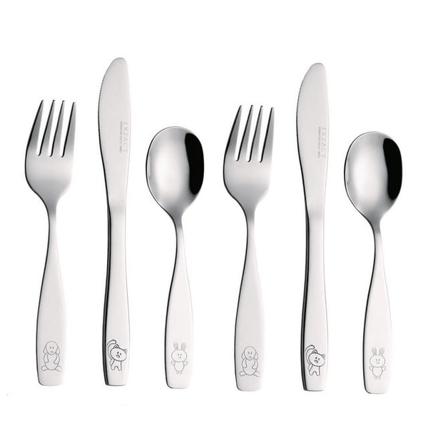 Exzact Children Flatware 6pcs Stainless Steel Silverware Set - Engraved Dog Cat Bunny Design EasyOptionXY LLC