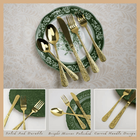 Runfly Vintage Carved Gold Stainless Steel 20 Pieces Flatware Golden Silverware Set,Modern Embossed Cutlery Set Utensils EasyOptionXY LLC