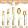 Runfly Vintage Carved Gold Stainless Steel 20 Pieces Flatware Golden Silverware Set,Modern Embossed Cutlery Set Utensils EasyOptionXY LLC