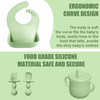 Soft Silicone Baby Feeding Set, Baby Weaning Set, Children's Cutlery Set with Adjustable Bib, Suction Cup Divider Tray, Suction Cup Bowl, Stage 1 and Stage 2 Spoon and Fork (Green) EasyOptionXY LLC