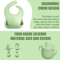 Soft Silicone Baby Feeding Set, Baby Weaning Set, Children's Cutlery Set with Adjustable Bib, Suction Cup Divider Tray, Suction Cup Bowl, Stage 1 and Stage 2 Spoon and Fork (Green) EasyOptionXY LLC