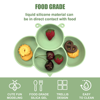 Soft Silicone Baby Feeding Set, Baby Weaning Set, Children's Cutlery Set with Adjustable Bib, Suction Cup Divider Tray, Suction Cup Bowl, Stage 1 and Stage 2 Spoon and Fork (Green) EasyOptionXY LLC