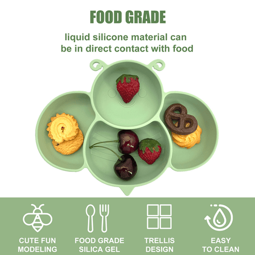 Soft Silicone Baby Feeding Set, Baby Weaning Set, Children's Cutlery Set with Adjustable Bib, Suction Cup Divider Tray, Suction Cup Bowl, Stage 1 and Stage 2 Spoon and Fork (Green) EasyOptionXY LLC