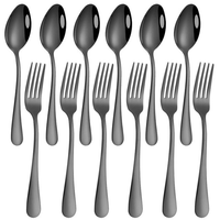 Set of 12, Black Plated Stainless Steel Dinner Forks and Spoons, SourceTon Heavy-duty Forks ( 8 Inch )and Spoons ( 7 Inch) Cutlery Set- Black EasyOptionXY LLC