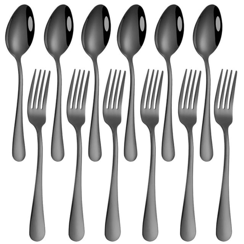 Set of 12, Black Plated Stainless Steel Dinner Forks and Spoons, SourceTon Heavy-duty Forks ( 8 Inch )and Spoons ( 7 Inch) Cutlery Set- Black EasyOptionXY LLC