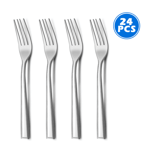Bestdin 24 Pieces Forks Set, 7.8" Stainless Steel Forks Cutlery Set, Texture Design Square Handle Mirror Polished Dinner Fork, Metal Fork for Home Kitchen Restaurant or Hotel, Dishwasher Safe EasyOptionXY LLC