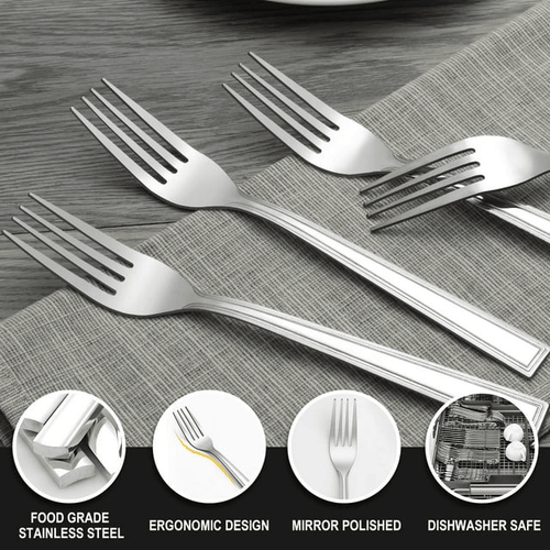 Bestdin 24 Pieces Forks Set, 7.8" Stainless Steel Forks Cutlery Set, Texture Design Square Handle Mirror Polished Dinner Fork, Metal Fork for Home Kitchen Restaurant or Hotel, Dishwasher Safe EasyOptionXY LLC