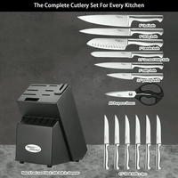 Marco Almond KYA28 14-Piece Stainless Steel Cutlery Kitchen Knife Set with Block,Built-in Sharpener EasyOptionXY LLC