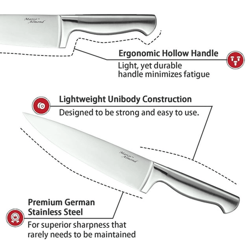 Marco Almond KYA28 14-Piece Stainless Steel Cutlery Kitchen Knife Set with Block,Built-in Sharpener EasyOptionXY LLC