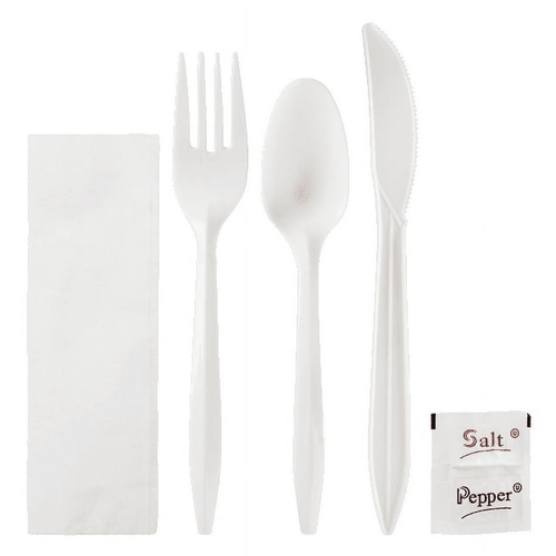 Karat PP Plastic Medium Weight Cutlery Kits with Salt and Pepper - White - 250 ct EasyOptionXY LLC
