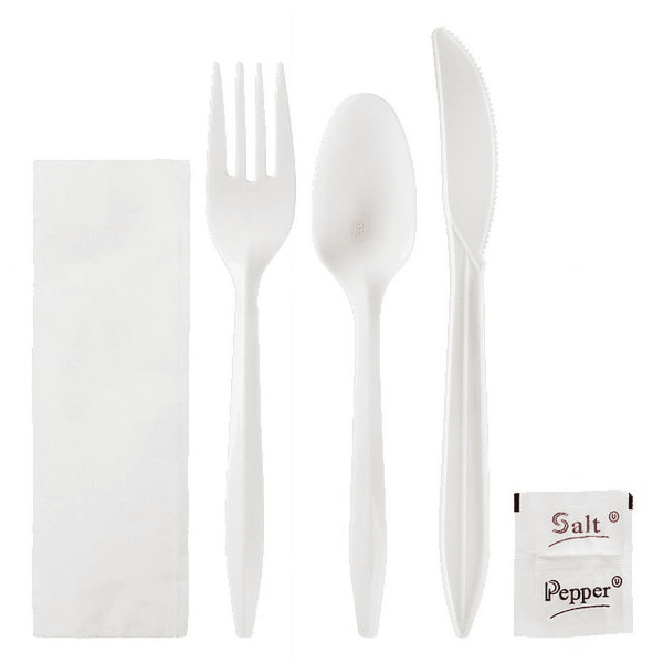 Karat PP Plastic Medium Weight Cutlery Kits with Salt and Pepper - White - 250 ct EasyOptionXY LLC