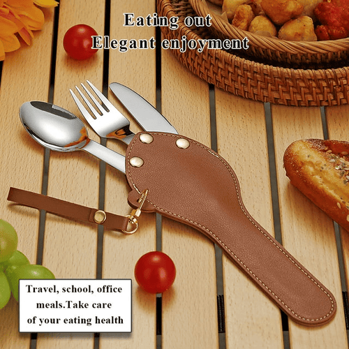 ReaNea Silver Portable Flatware Set,Camping Utensils Set 3 Pcs Stainless Steel Reusable Travel Utensils EasyOptionXY LLC