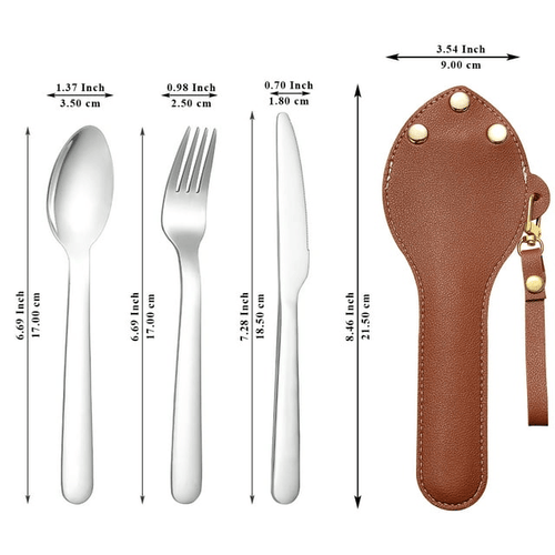 ReaNea Silver Portable Flatware Set,Camping Utensils Set 3 Pcs Stainless Steel Reusable Travel Utensils EasyOptionXY LLC