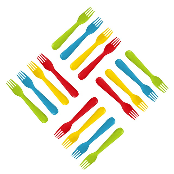 Plaskidy Plastic Kids Forks - Set of 16 Toddler Forks BPA Free / Dishwasher Safe Kids Utensils Set Brightly Colored Kid Forks Flatware Set Great for Kids and Toddlers Fork EasyOptionXY LLC