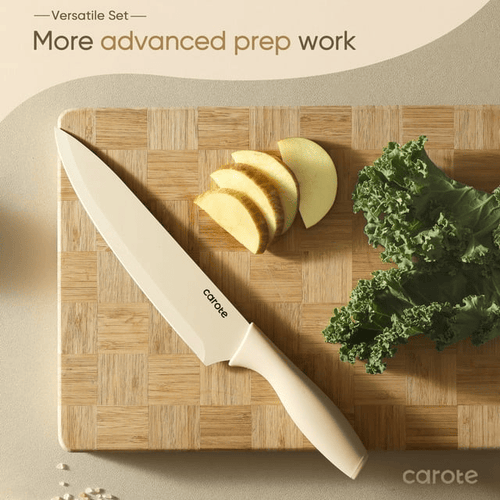 CAROTE 12 Pieces Kitchen Knife Set, Stainless Steel Knife Set With Nonstick Creamic Coating,Dishwasher Safe with 6 Blade Guards,Anti-Rust,Brown EasyOptionXY LLC