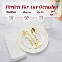 Prestee 600 Piece Gold Dinnerware Party Set (100 Guest), 100 Salad Gold Plates, 100 Gold Plastic Silverware Set, 100 Gold Cups Disposable Party Pack Wedding Birthday Parties EasyOptionXY LLC