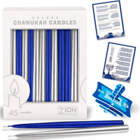 Zion Judaica Deluxe Chanukah Candles Set of 45 Metallic Blue & Silver Hand Dipped Hanukkah Candles with DIY Dreidel & Prayer Card Elegant Menorah Candle Set for Standard Menorahs Decorative Candles EasyOptionXY LLC