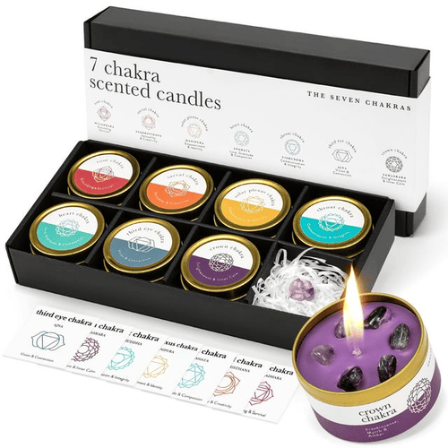 Chakra Candles with Crystals | Set of 7 Scented Candles with Essential Oils | Candle Gift Set for Meditation, Reiki, Mindfulness and Wellness EasyOptionXY LLC