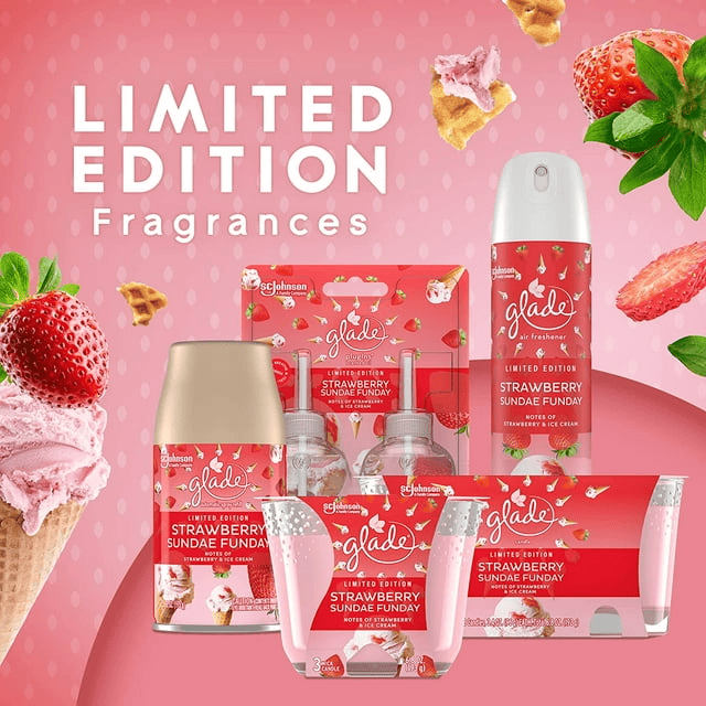 Glade Scented Candle Jar, Strawberry Sundae Funday Scent, Infused with Essential Oils, Spring Limited Edition Fragrance, Positive Vibes Collection, 2 Candles, 3.4 Oz, 96 g each EasyOptionXY LLC