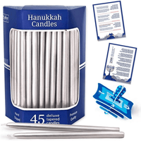 Aviv Judaica Premium Dripless Hanukkah Candles Metallic Silver Hand Dipped Candle Set of 45 Decorative Chanukah Flames Fits Standard Menorahs Product of Turkey DIY Dreidel & Prayer Card Included EasyOptionXY LLC