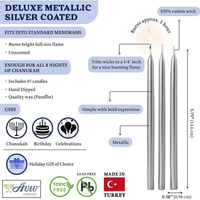 Aviv Judaica Premium Dripless Hanukkah Candles Metallic Silver Hand Dipped Candle Set of 45 Decorative Chanukah Flames Fits Standard Menorahs Product of Turkey DIY Dreidel & Prayer Card Included EasyOptionXY LLC