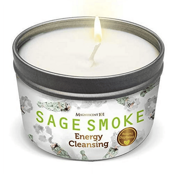 MAGNIFICENT 101 Pure White Sage Smoke Smudge Candle Natural Soy Wax Tin Candle 6oz EasyOptionXY LLC