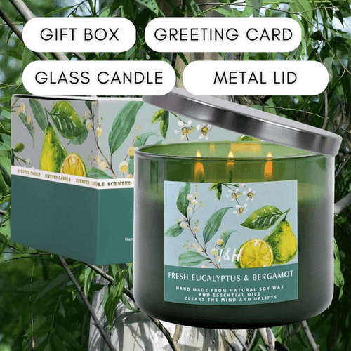 Fresh Eucalyptus Bergamot Candle 3 Wick | Natural Soy Wax Candle for Home, 15.8 Oz Large Aromatherapy Candle for Relaxation, Scented Candle for Women and Men, Luxury Candle Gift for Him and Her EasyOptionXY LLC