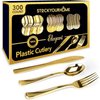 Disposable Gold Plastic Cutlery Set, 300 Total - Forks, Spoons, and Knives EasyOptionXY LLC