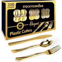 Disposable Gold Plastic Cutlery Set, 300 Total - Forks, Spoons, and Knives EasyOptionXY LLC