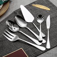 ReaNea Stainless Steel Silver Titanium Plated Flatware Serving Set 6 Pieces Silver Serving Silverware Set EasyOptionXY LLC