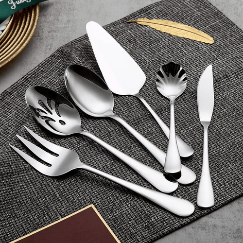 ReaNea Stainless Steel Silver Titanium Plated Flatware Serving Set 6 Pieces Silver Serving Silverware Set EasyOptionXY LLC