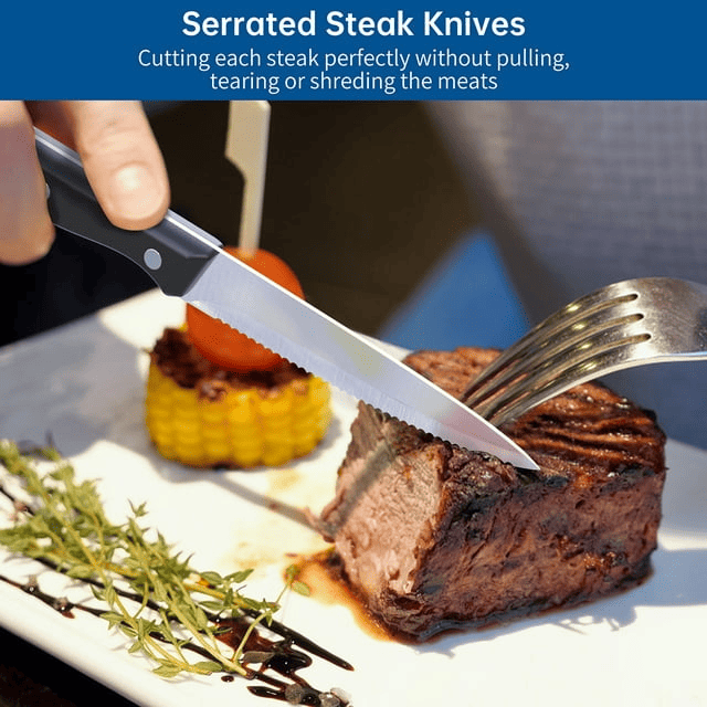 GPED Steak Knives Set of 8, 4.5-inch Serrated Steak Knife Set, Ultra Sharp Stainless Steel Triple Rivet Collection Kitchen Steak Knife Set, Non-Stick & Rust-Resistant Dinner Knives EasyOptionXY LLC