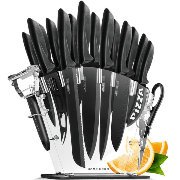 Home Hero - Kitchen Knife Set & Steak Knifes - Ultra-Sharp, High Carbon - Stainless Steel, Black, 16 Pcs EasyOptionXY LLC