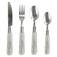 Bling Rhinestones Spoon Big and Small,Fork Set Stainless Steel 4 Pieces Flatware Cutlery Set Tableware Eating Utensil (White) EasyOptionXY LLC