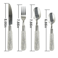 Bling Rhinestones Spoon Big and Small,Fork Set Stainless Steel 4 Pieces Flatware Cutlery Set Tableware Eating Utensil (White) EasyOptionXY LLC