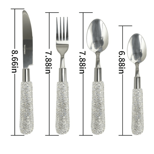 Bling Rhinestones Spoon Big and Small,Fork Set Stainless Steel 4 Pieces Flatware Cutlery Set Tableware Eating Utensil (White) EasyOptionXY LLC