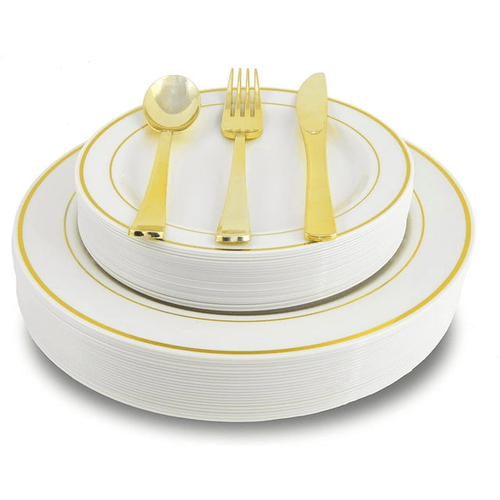 Crown Display 200 Ct. Gold Rim - Wedding Kit Disposable Plastic Cutlery Set - Service for 40 EasyOptionXY LLC