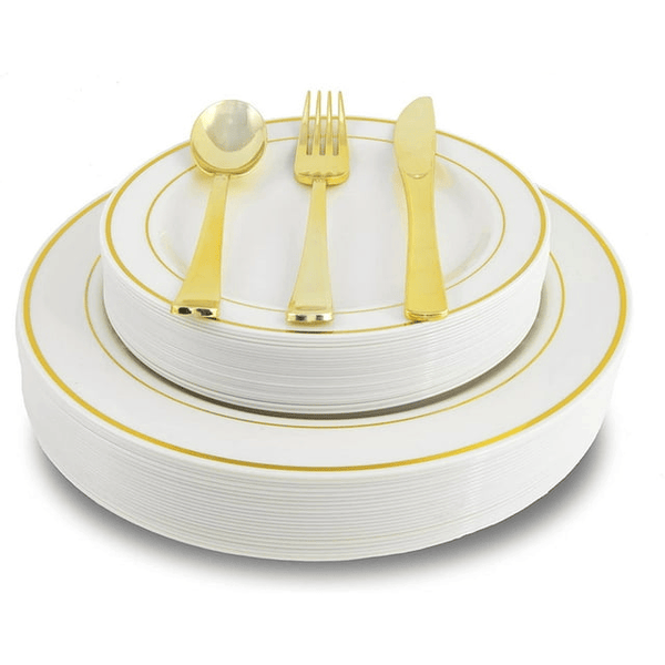 Crown Display 200 Ct. Gold Rim - Wedding Kit Disposable Plastic Cutlery Set - Service for 40 EasyOptionXY LLC