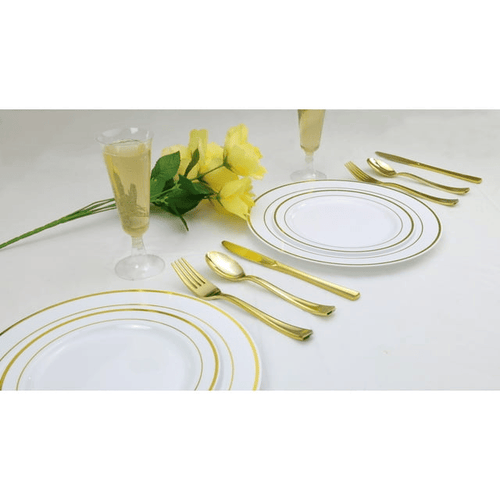 Crown Display 200 Ct. Gold Rim - Wedding Kit Disposable Plastic Cutlery Set - Service for 40 EasyOptionXY LLC