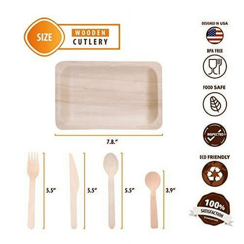 Disposable Wooden Cutlery Utensils Set ??¨¬ (Pack of 150) 30 7.8-inch Plates 30 Forks 30 Knives 30 Spoons 30 Small Spoons Eco-Friendly Silverware Compostable Flatware Biodegradable Better T EasyOptionXY LLC