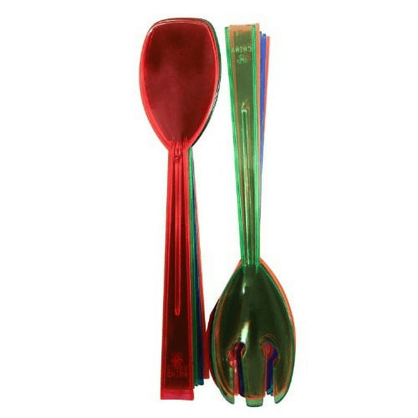 Party Essentials Hard Plastic Two-Piece Forks/Spoons Serving Utensil Set, 9-1/2-Inch, Assorted Neon Colors, Set of 6 EasyOptionXY LLC