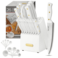 Knife set For Kitchen with Block,McCook MC703 White Kitchen Knife Sets with Built-in Sharpener,Cutlery set with Measuring Cups and Spoons For Cooking,26pcs EasyOptionXY LLC