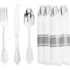 WDF Silver Plastic Silverware with Pre Rolled Napkins-90PCS Silver Disposable Cutlery EasyOptionXY LLC
